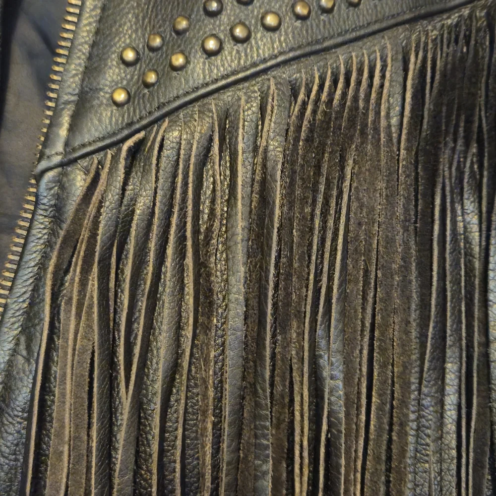 Vintage Black Fringed Leather Biker Jacket - Picture 4 of 9